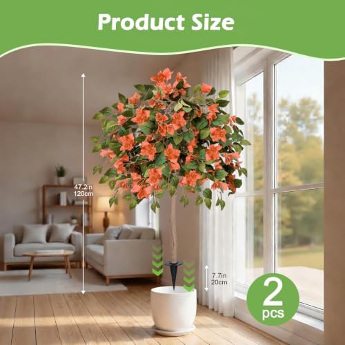 2PCS Fall Tree 4FT Artificial Bougainvillea Tree with Ground Spike UV Resista...