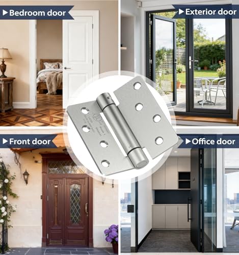 4 Inch Self Closing Door Hinges,3-Pack Spring Hinges,1/4" Radius Corners