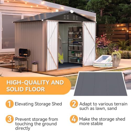Aoxun 8'x6' Shed with Floor Galvanized Steel Outdoor Storage Shed Brown