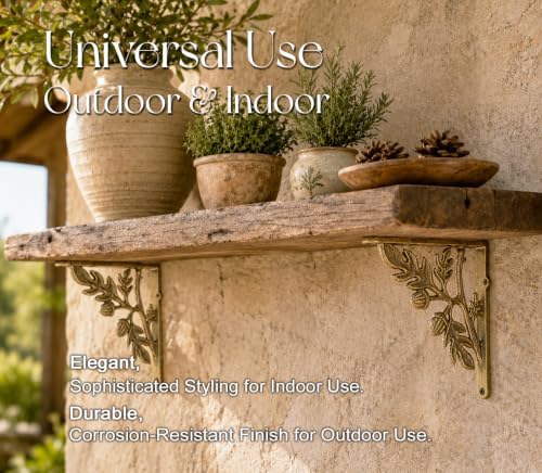 NACH Decorative Shelf Brackets, 4 Pack of 7 x 1.8 x 7 inch, Gold Cast Iron Ru...