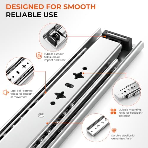 32 Inch Heavy Duty Drawer Slides, Side Mount Full Extension Ball Bearing Draw...