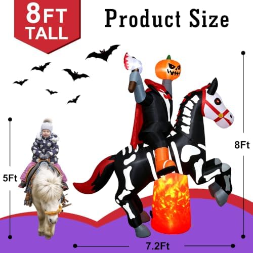 8Ft Halloween Inflatable Headless Horseman Outdoor Blow Up Yard Decorations