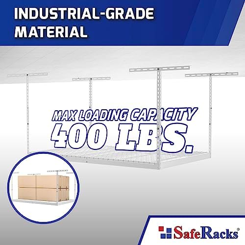 SafeRacks 3x6 Overhead Garage Storage Rack, White, 12"-21" Height