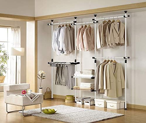 Estink Tension Rod Garment Rack Freestanding Adjustable 4-Bar Clothes Stand