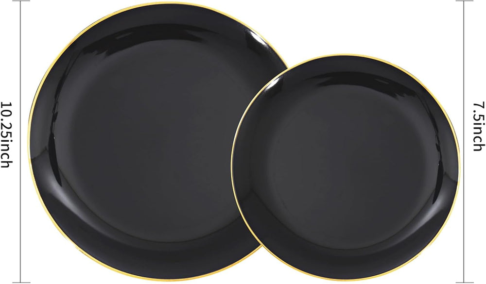 KIRE 100PCS Black and Gold Plates - Black Plastic Plates Disposable with Gold...
