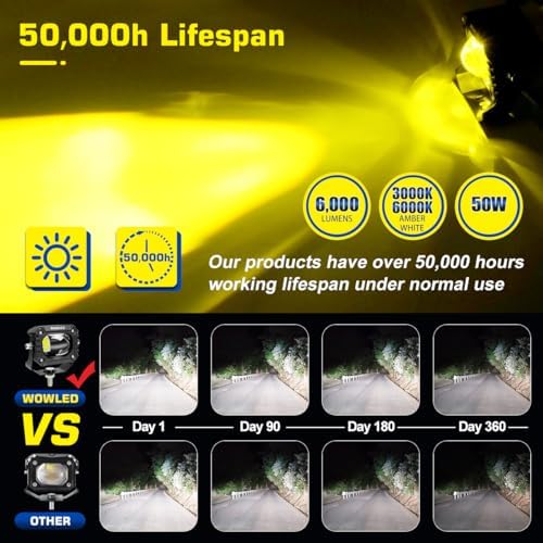 2pcs 2.8 Inch Cube LED Spotlight, Dual Color 4 Mode White/Amber Off Road Driv...