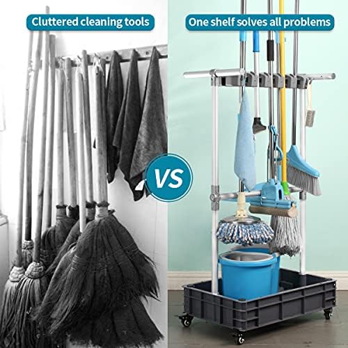 Broom And Mop Holder Put Wet Mops Movable Floor-Mounted Mop Rack Floor Standi...