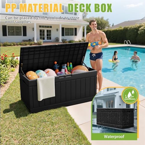 Greesum Outdoor Storage Box 82 Gallon Storage Bin with Lid for Patio Furnitur...