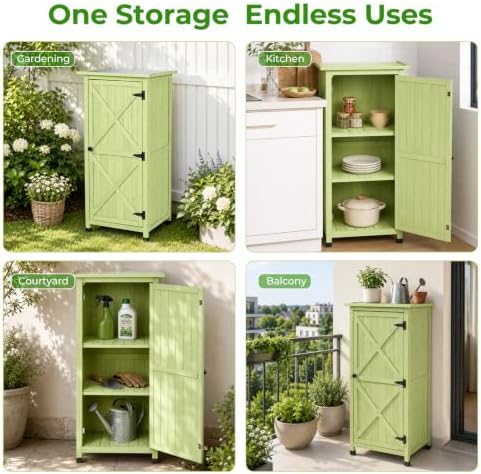 Wooden Outdoor Storage Cabinet, Vertical Garden Tool Shed with Waterproof Met...