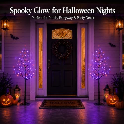 5FT LED Lighted Halloween Tree 2-Pack Orange and Purple Lights Dรฉcor