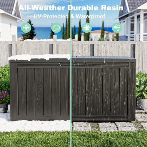 Outdoor Waterproof Resin Storage Deck Box Lockable Outside Bench UV Resistant...