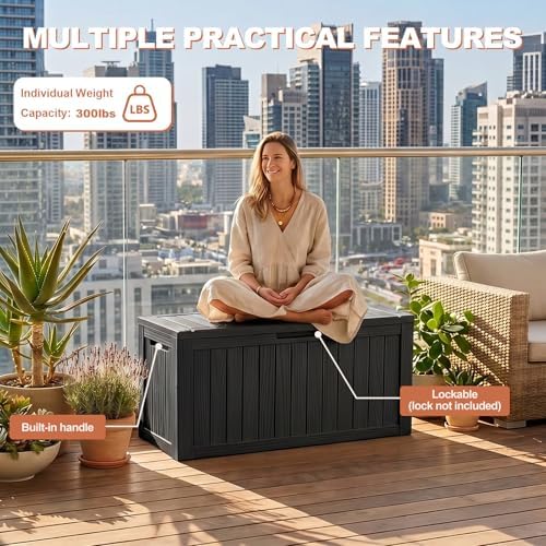 EFU Outdoor Storage Box 150 Gallon Deck Box, Waterproof Resin, Black