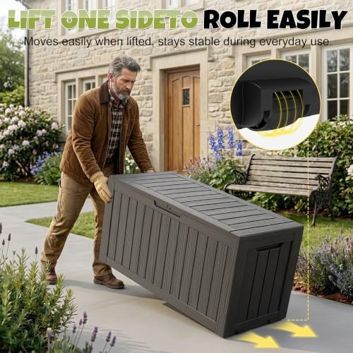 DRATO 155 Gallon Deck Box Waterproof Outdoor Storage Box with Wheels, Black