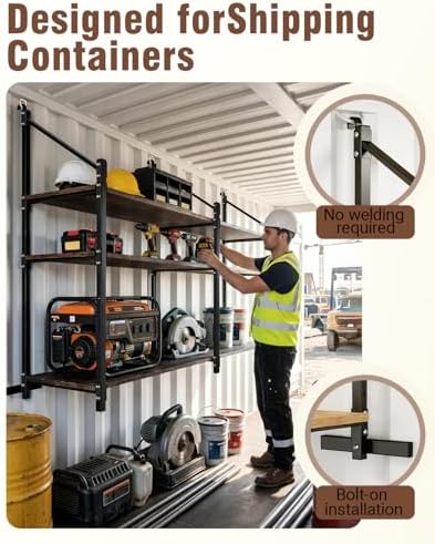 Shipping Container Shelving Brackets, D-Ring Mount, 3-Tier, 4-Pack