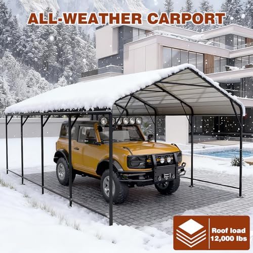 LEVELEVE 12x20 FT Heavy-Duty Metal Carport, Galvanized Steel Car Canopy with ...