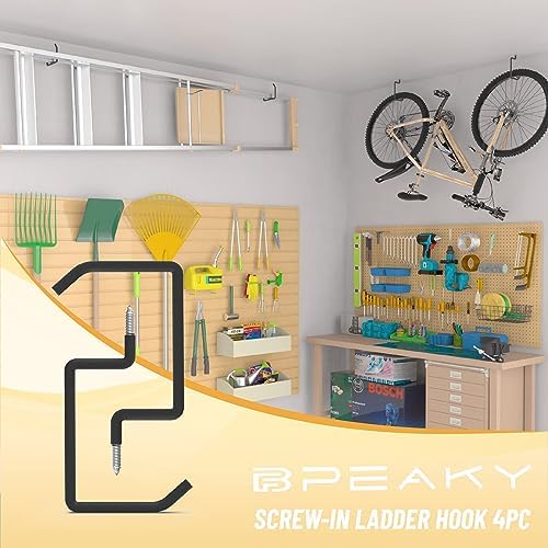 Screw in Ladder Hook, Black Heavy Duty Tool Holders 4PC, Bike Hooks, Wall Mou...