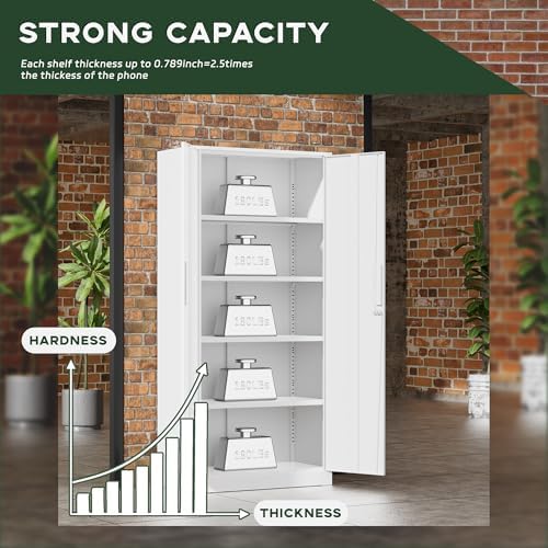 Greenvelly White Metal Storage Cabinet for Garage, 72โ Steel Locking Cabinet ...