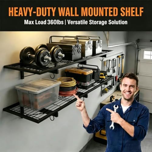 2-Pack Garage Wall Shelving, 46" ร 12" Wall Mounted Floating Shelf,...