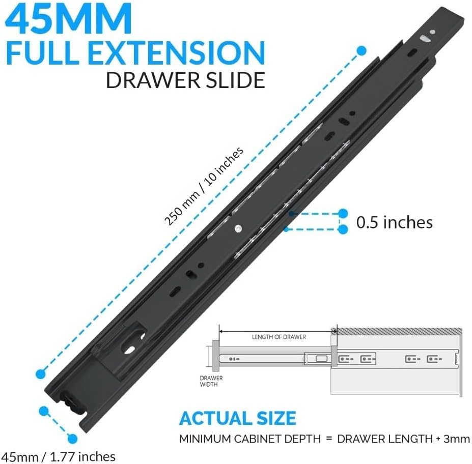 10 Inch Drawer Slides 4 Pairs (8pcs) Side Mount Rails - Heavy Duty Full Exten...