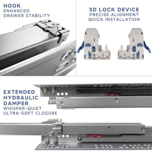 6 Pair 21 Inch (533mm) Undermount Soft Close Drawer Slides
