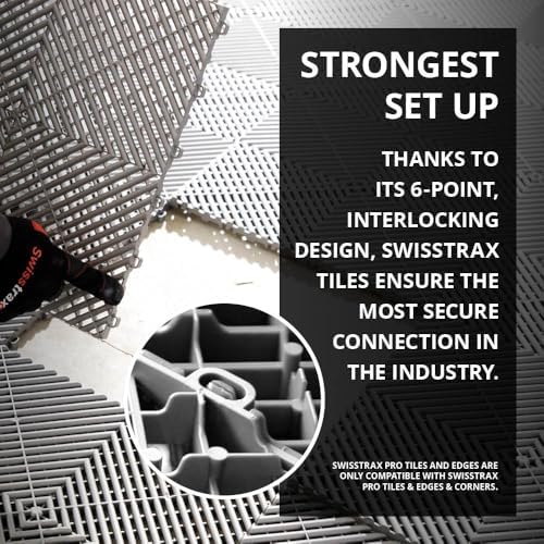 Swisstrax Ribtrax Smooth PRO Garage Floor Tiles, 15.75", Jet Black, 24-Pk