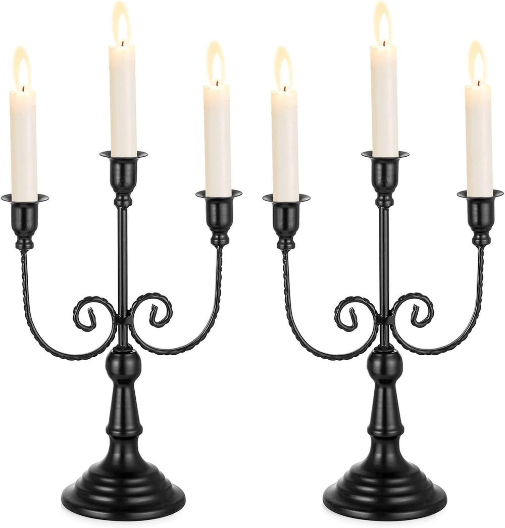 Sziqiqi Black Candelabra Candle Holder for Halloween, 3 Arms Candelabra