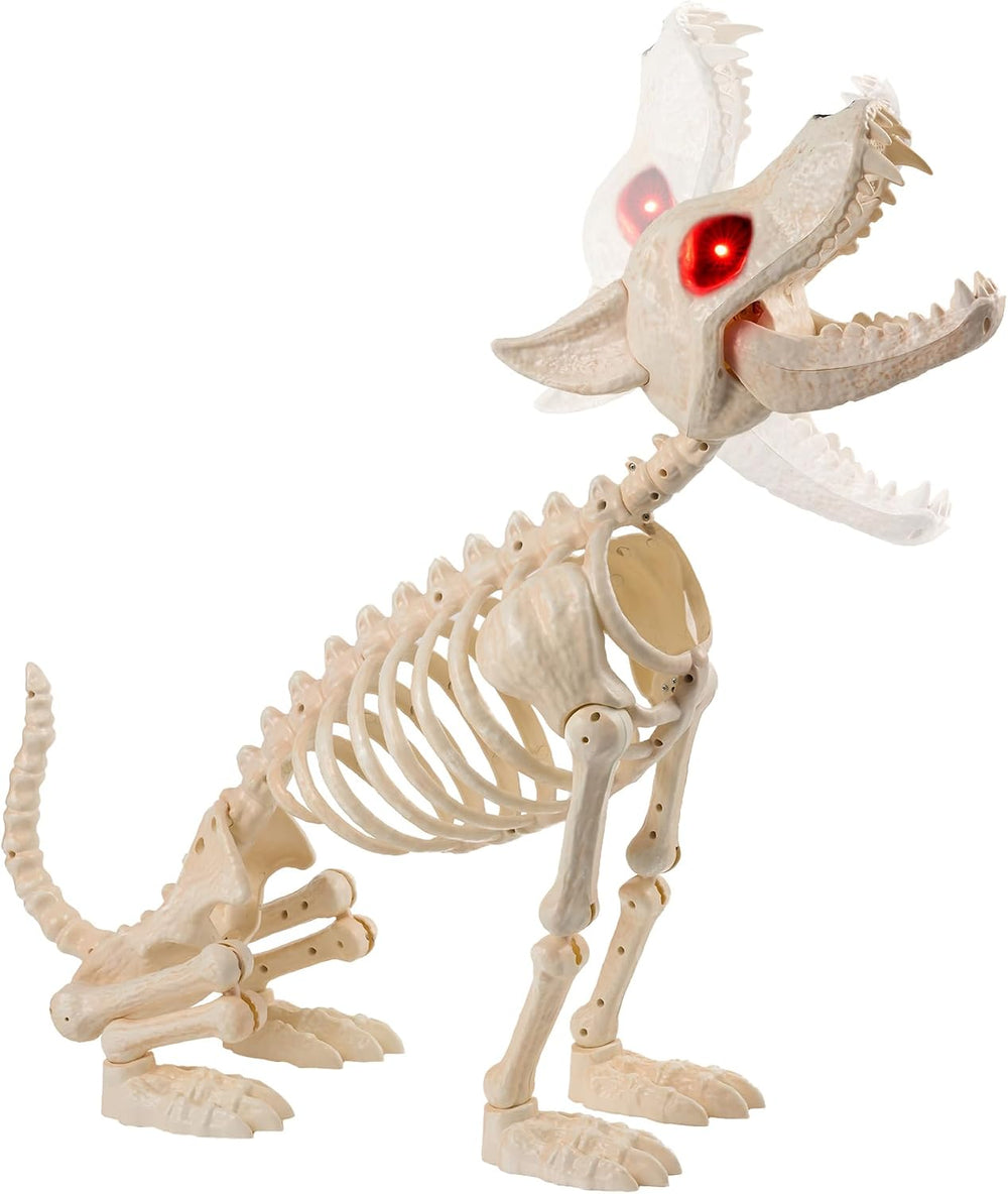 JOYIN Howling Wolf Skeletons Halloween Decorations 34โ Skeleton Dog with Red ...