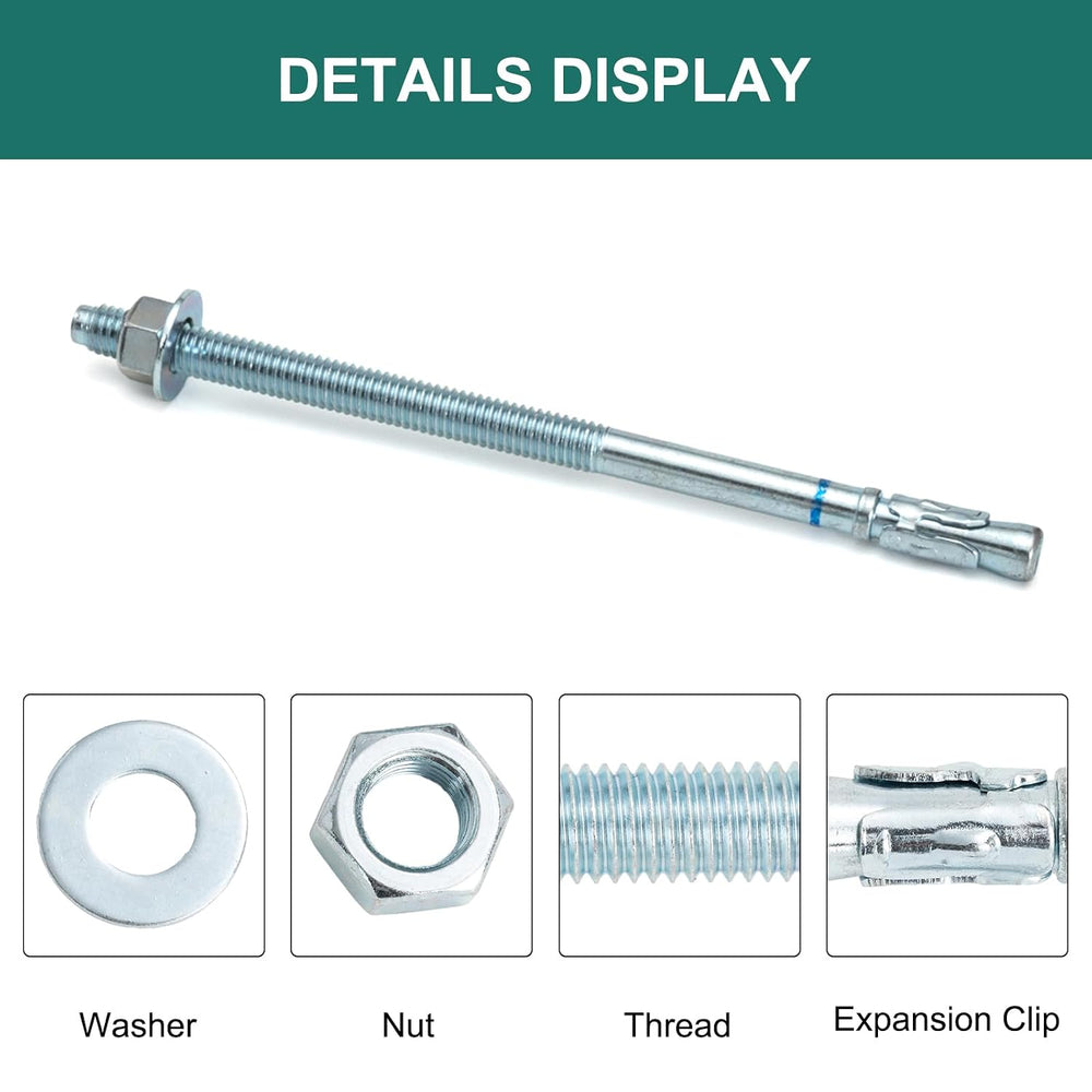 3/8" x 7" Concrete Anchors (50 Pack) 3/8 inch Wedge Anchors Bolts Z...