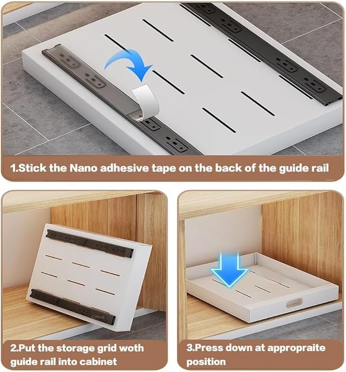 bealy 21'' Deep Cabinet Organizer Adhesive, 10'' Wide Pull Ou...