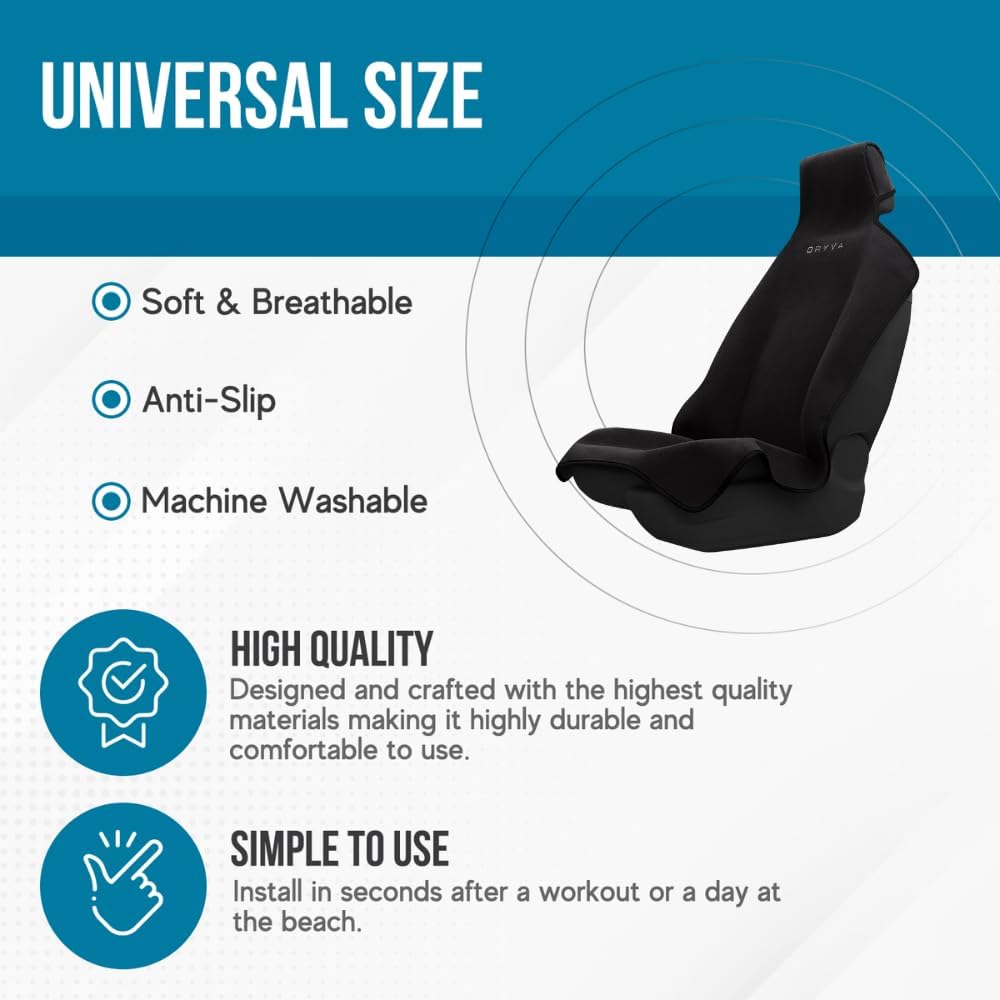 DryvaSeat - Premium Microfiber Towel Car Seat Cover - Waterproof & Sweatp...