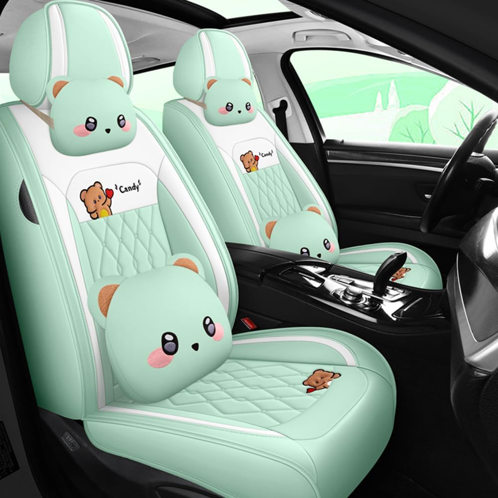 Cartoon Bear car seat Cover 5 Set for Girl Women with PU Leather for Cars SUV...