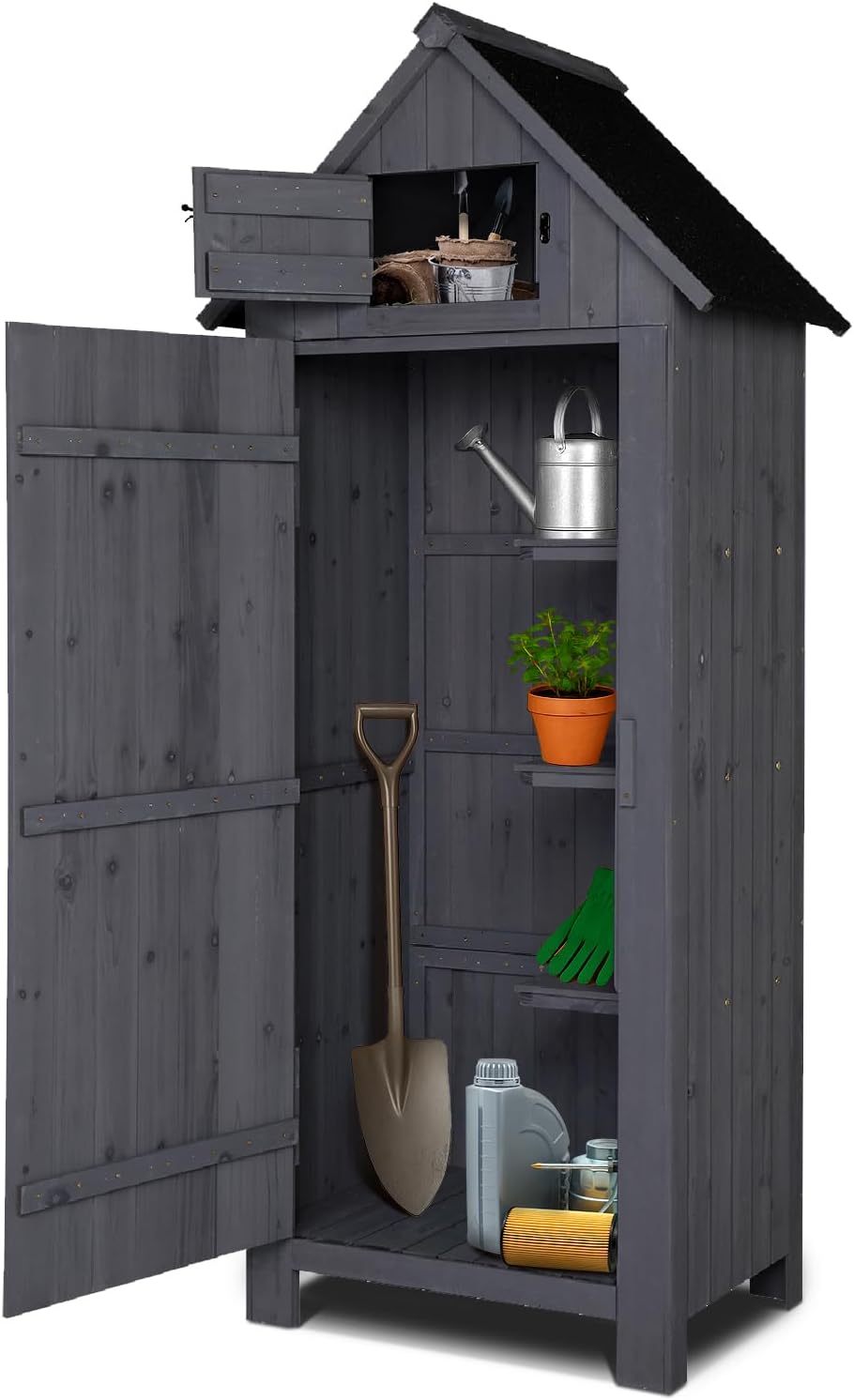 VINGLI Outdoor Wooden Storage Shed, Garden Shed Outside Tool Cabinet with Saf...