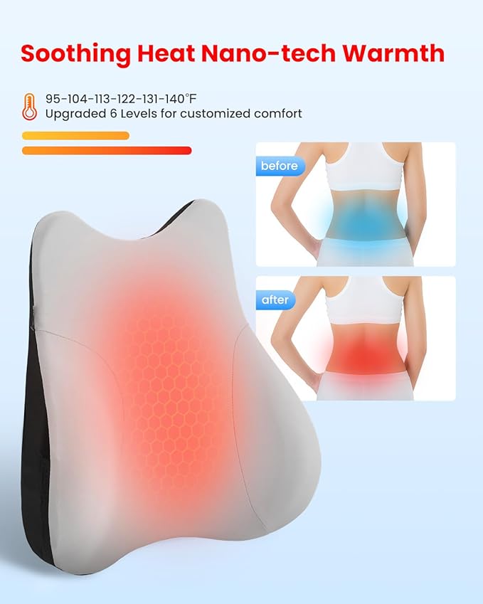 COMFIER Lumbar Support Pillow for Office Chair, Heated Back Support Pillow