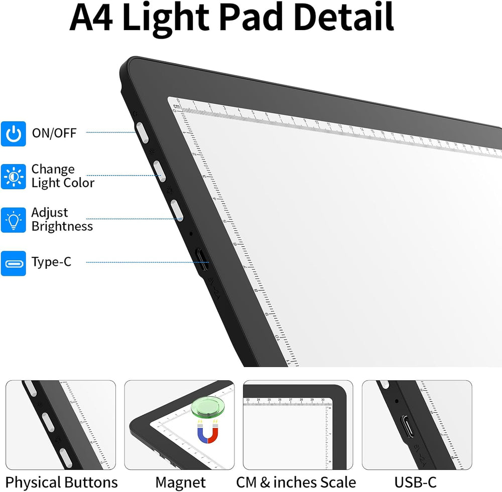 TOHETO Rechargeable A4 Light Board with Stand, Super Bright Magnetic Light Pa...