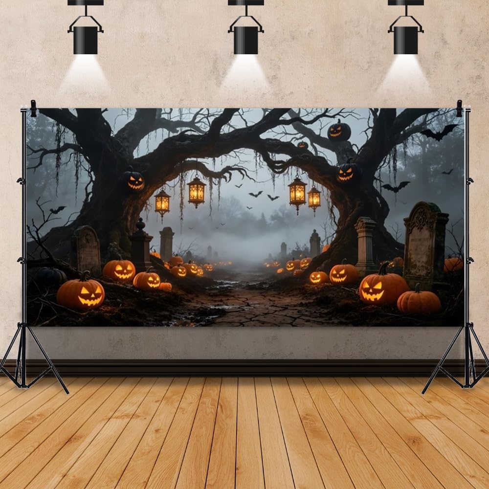 Halloween Scary Cemetery Backdrop Dead Branch Forest 20x10f