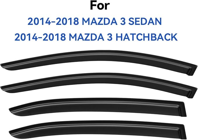 Window Visors Rain Guards for 2014-2018 Mazda 3 Sedan, Out-Channel Window Vent