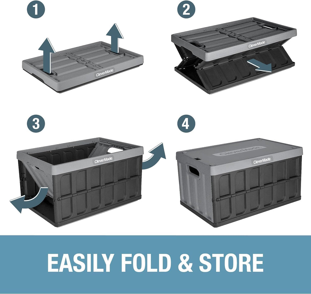 CleverMade Collapsible Storage Bins With Lids, 46L 3 Pack, 75 lb, Stone
