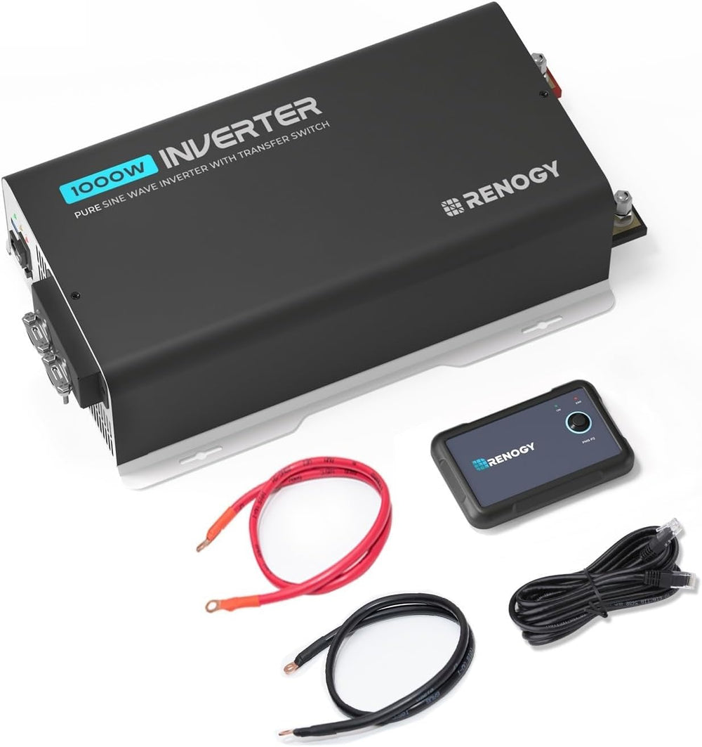Renogy Inverter PUH 1000W, 12V to 110V Pure Sine Wave Power Inverter, Built-in