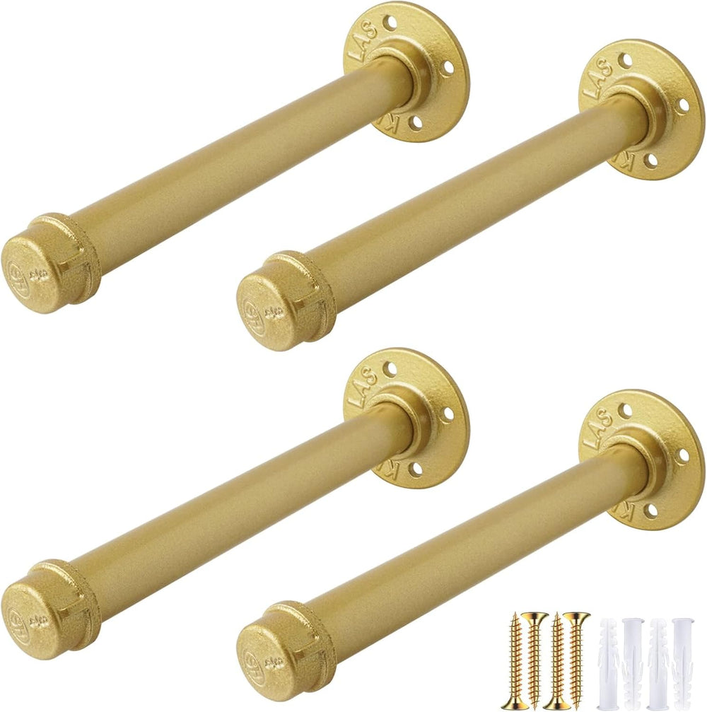 OVOV Gold Industrial Pipe Shelf Brackets Heavy Duty 12 Inch 4 Pack