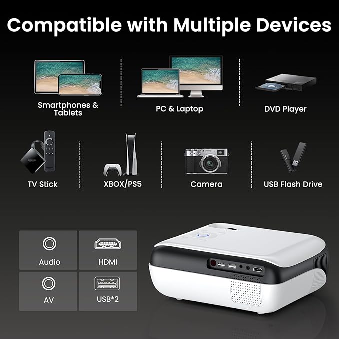 HAPPRUN Native 1080P Bluetooth Projector, Full HD Portable Outdoor Movie