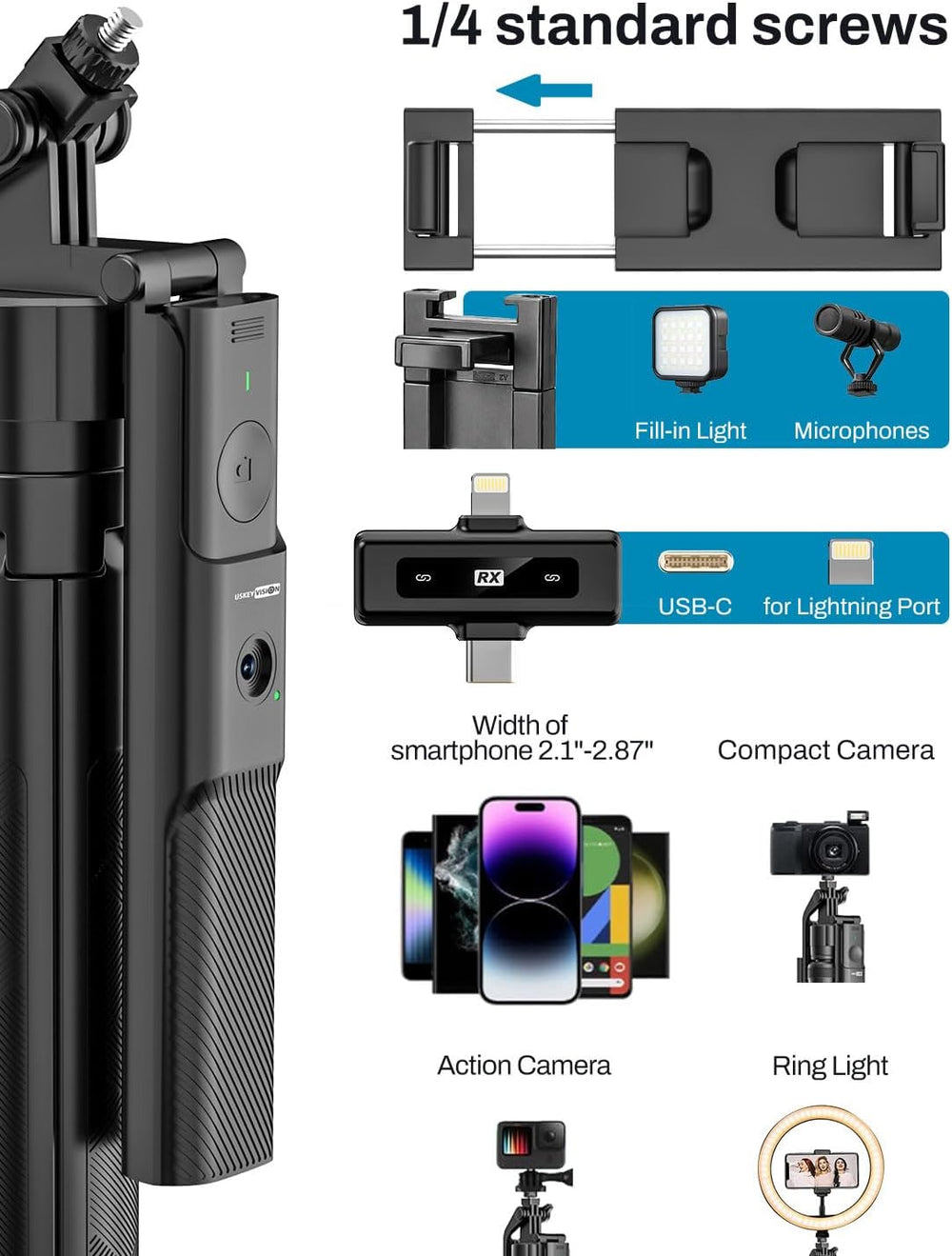 USKEYVISION Content Creator Essentials,Vlogging Kit w/Light & Mic(R01 Kit)