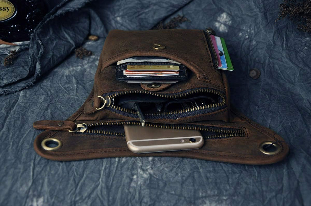 Le'aokuu Mens Genuine Leather Outdoor Sporting Hicking Waist Hip Pack Mes...