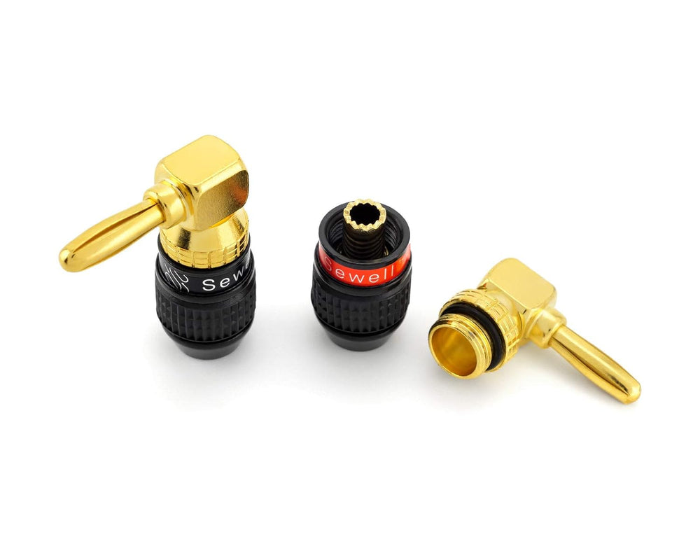 Sewell Deadbolt Right-Angle Banana Plugs, 6 Pairs Quick Connect Gold Plated S...