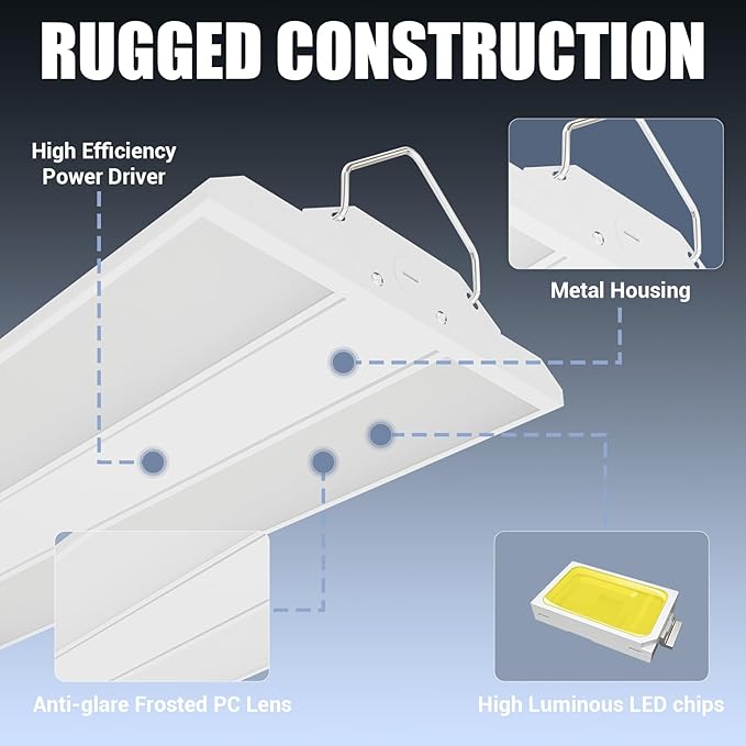 High Bay LED Shop Light 1.35FT 150W 22500LM 0-10V Dimmable 5000K Daylight