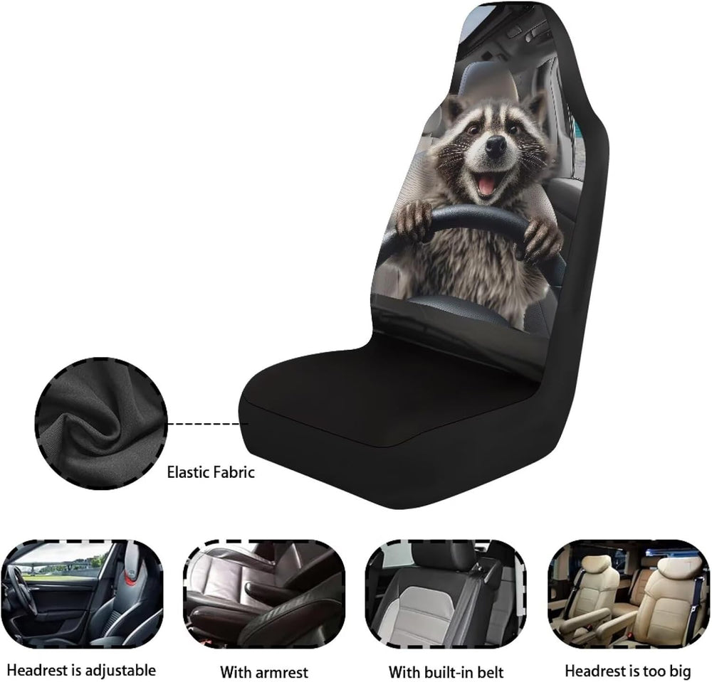 Funny Front Seat Covers for Cars Happy Raccoon Soft Bucket Seat Covers Scratc...