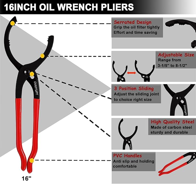5Pcs Adjustable Oil Filter Pliers Set, Universal Oil Filter Removal Tool