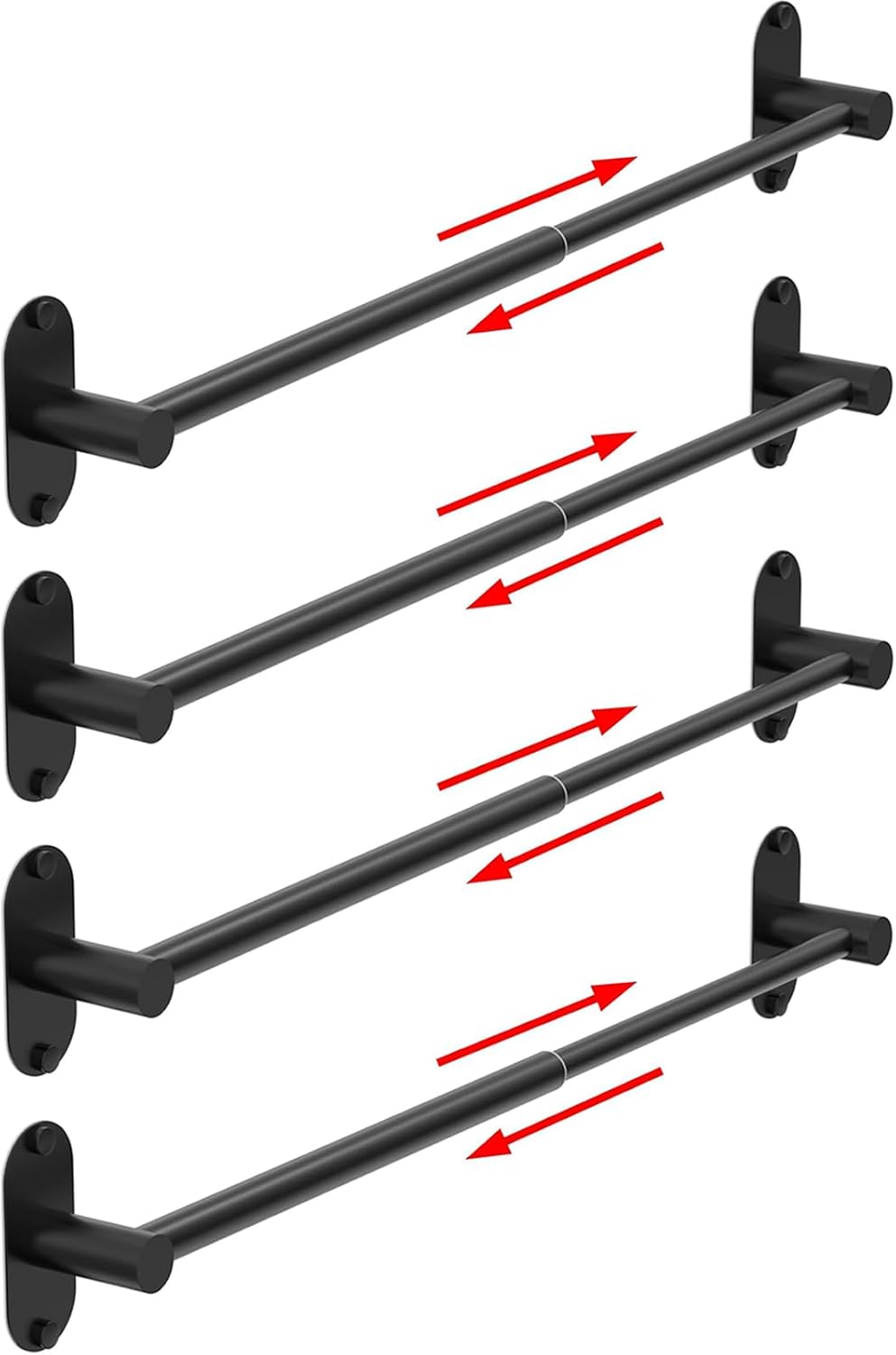 Towel Bar, Adhesive or Drill Wall Mount, Matte Black, 4 Pack