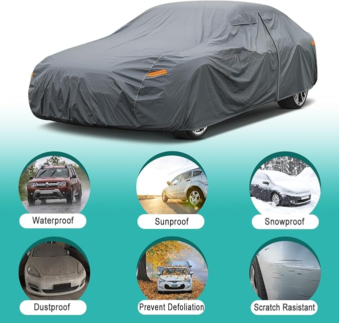 16 Layers Car Cover for Sports Coupe Small Car Waterproof All Weather,