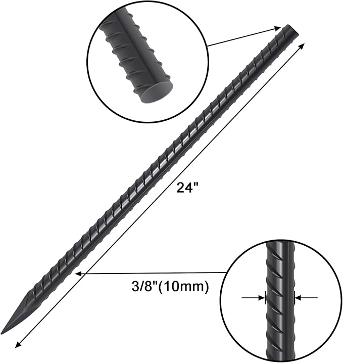 VVOKGO Rebar Stakes 24 Inch Ground Straight Concrete Form Stakes Heavy Duty