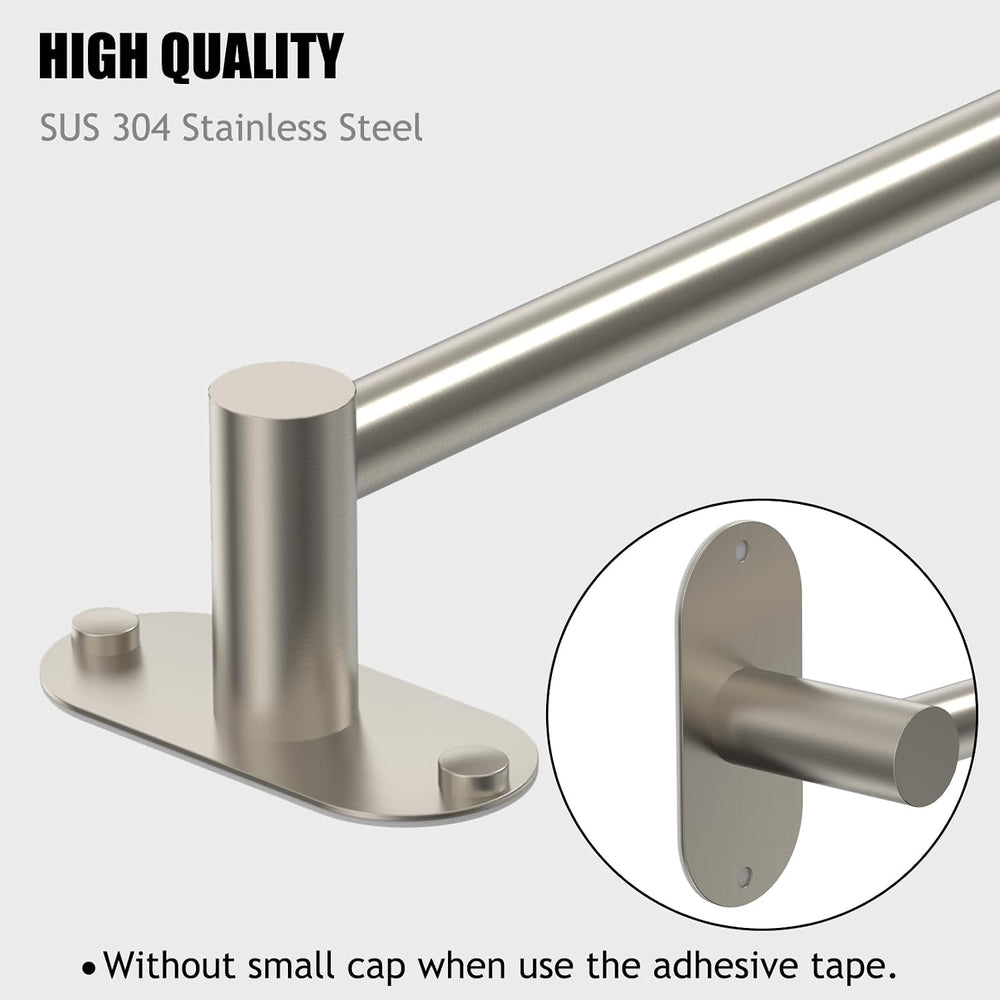 Towel Bar, Adhesive or Drill Wall Mount, Brushed Nickel, 2 Pack